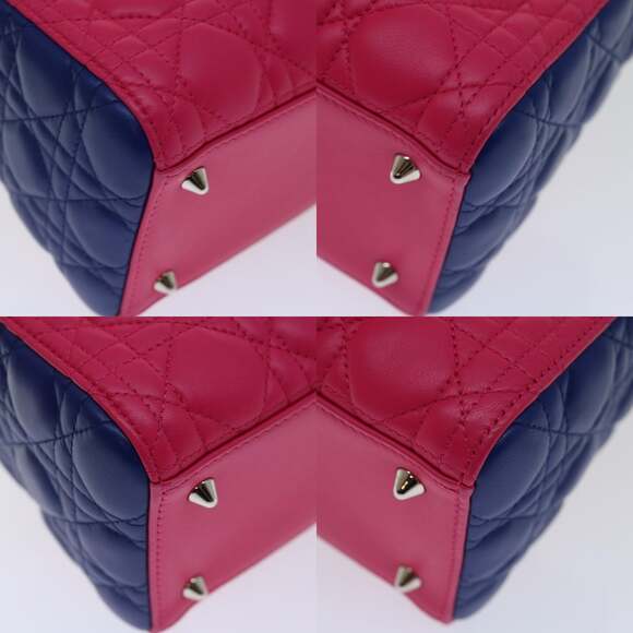 DIOR Lady DIOR Canage Hand Bag Lamb Skin Blue Pink - Picture 11 of 14